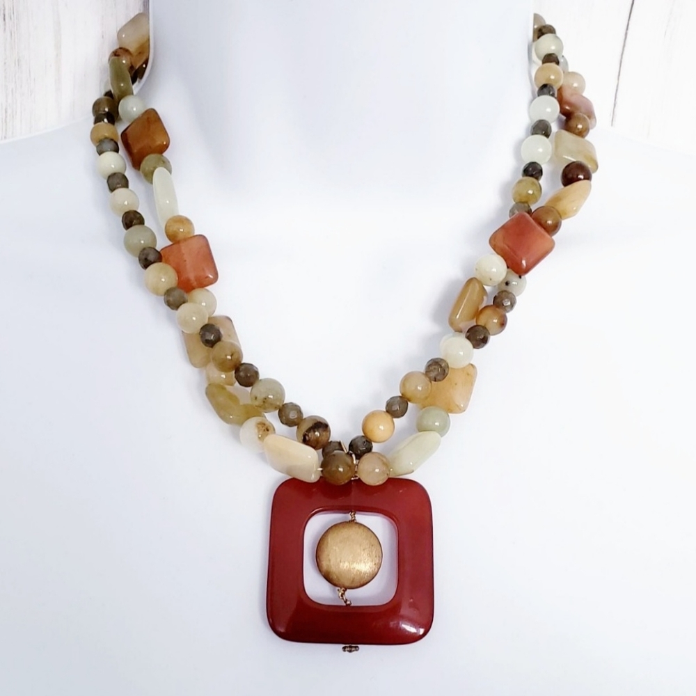 Multistone Beaded Necklace, Carnelian Pendant, Boho Chic Birthday Gift for Her